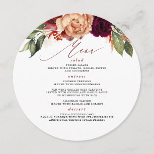 Menu Mariage de automne Fleurs rouges et orange Bo