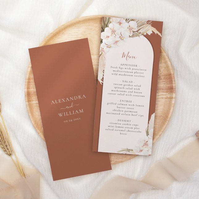Menu Mariage de automne moderne en terre cuite Pampas (Créateur téléchargé)