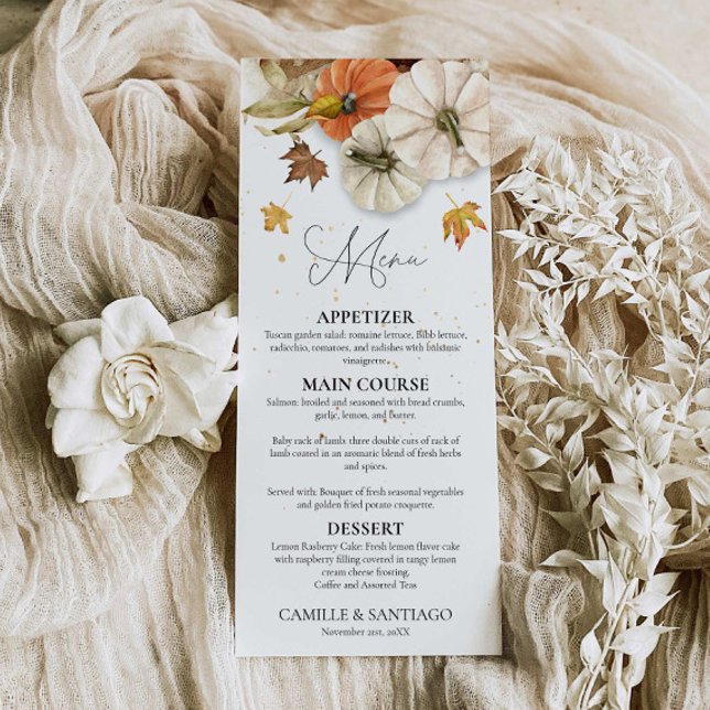 Menu Mariage de automne rustique (Fall Wedding Menu Card)