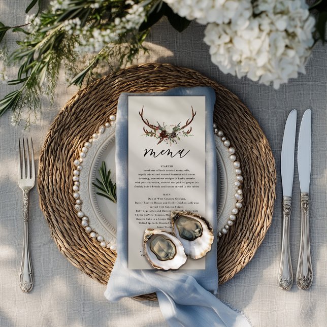 Menu mariage de bois de cerf et de fleurs rustique (Créateur téléchargé)