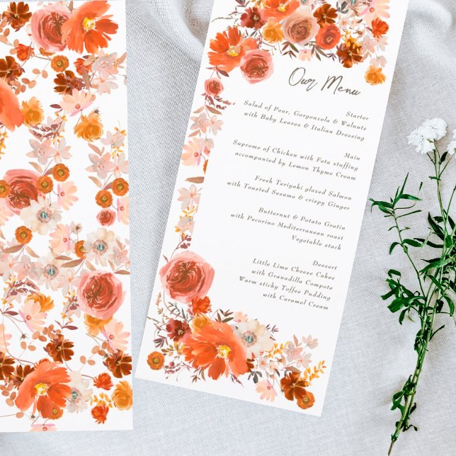 Menu Mariage de bouquet à cadre floral orange brulé bla (Créateur téléchargé)