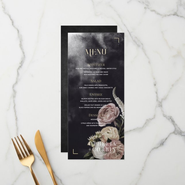 Menu Mariage de bouquet Smokey Dark Rose (Devant/Arrière en situation)
