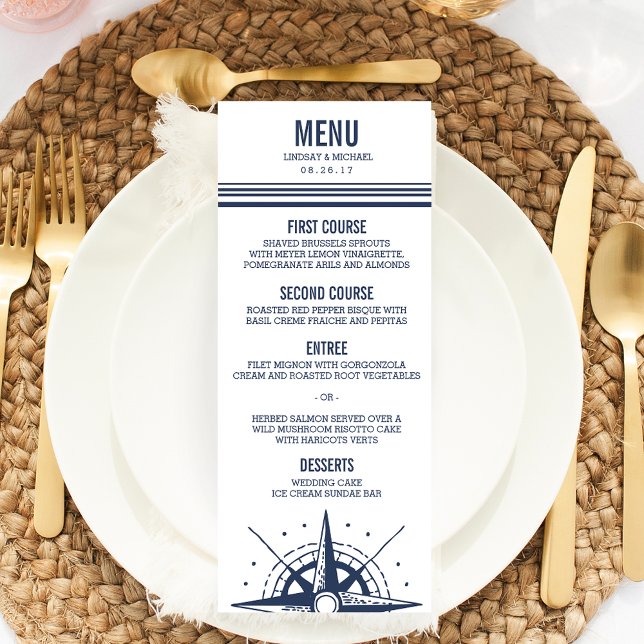 Menu Mariage de boussole marine et blanche (Créateur téléchargé)