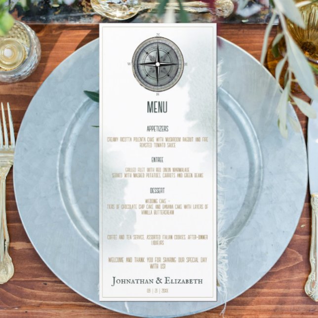 Menu Mariage de boussole marine vintage (Vintage Nautical Compass Wedding Menu)
