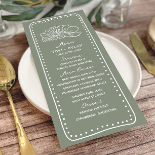Menu Mariage de cadre à motif floral vert Sage