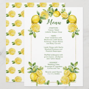 Menu Mariage de cadre vert citron italien