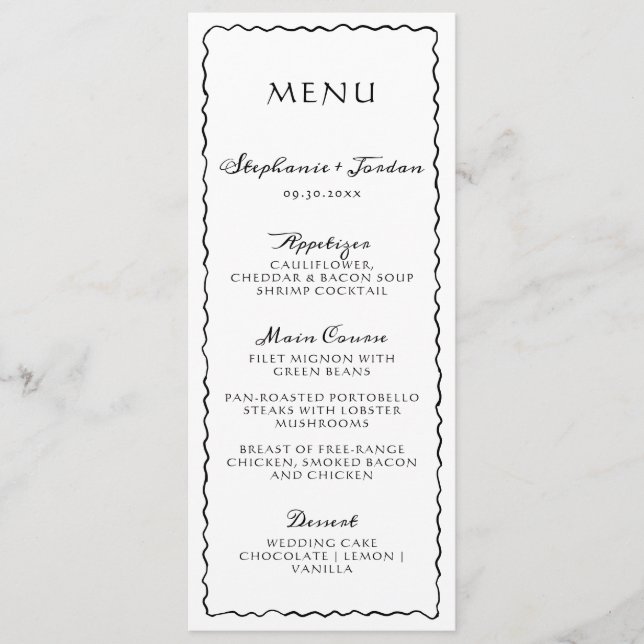Menu Mariage de cadre Whimsical noir et blanc simple (Devant)