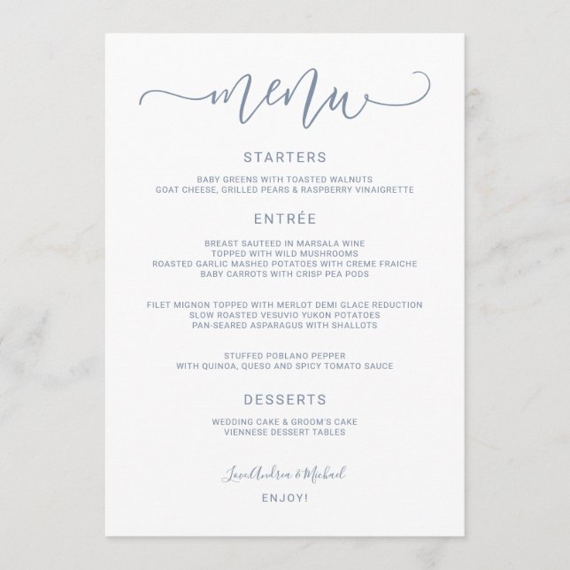 Menu Mariage de calligraphie de rebond Tourbillonnant ( (Devant)