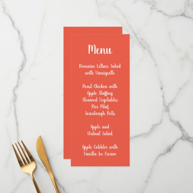 Menu Mariage de calligraphie moderne rouge orange (Devant/Arrière en situation)