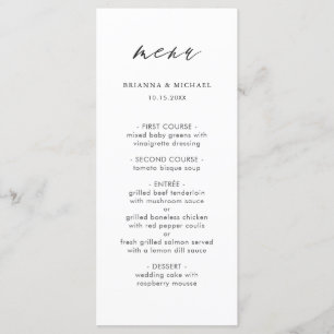 Menu Mariage de calligraphie moderne simple