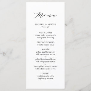 Menu Mariage de calligraphie moderne simple