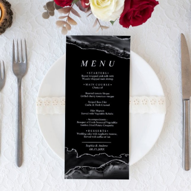 Menu Mariage de calligraphie noir et argent (Créateur téléchargé)