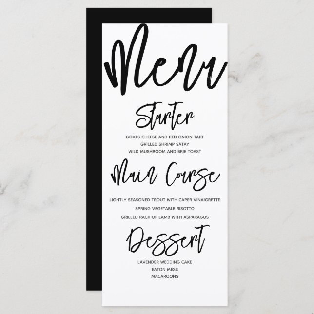 Menu Mariage de calligraphie noir et blanc moderne (Devant / Derrière)