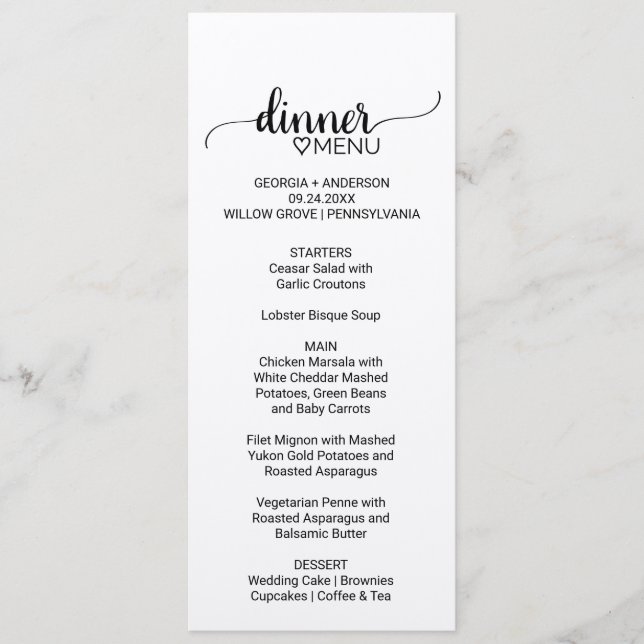 Menu Mariage de calligraphie papier Kraft simple (Devant)