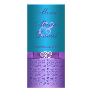 Menu Mariage de Coeurs Floraux violets et turquois