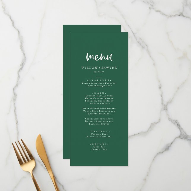 Menu Mariage de coordonnées vert du tournesol de pays (Devant/Arrière en situation)