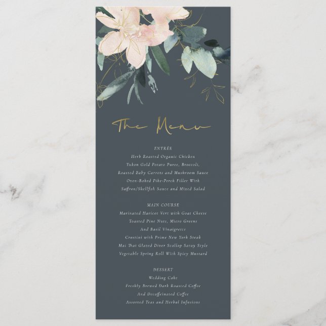 MENU MARIAGE DE COULEUR D'EAU FLORALE BUNCH BLUSH GOLD (Devant)