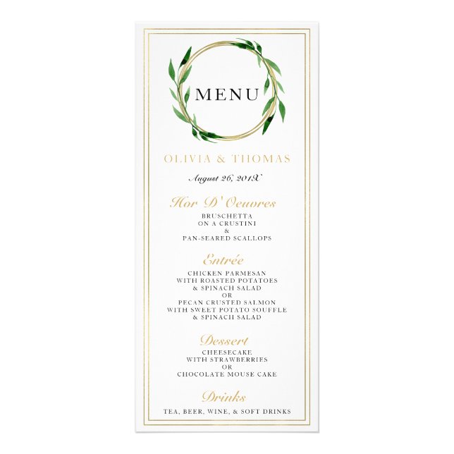 Menu Mariage de couronne d'or (Devant)