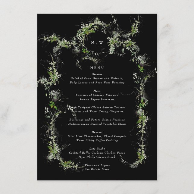 Menu Mariage de couronnes Eucalyptus Monogramme noir Pr (Devant)