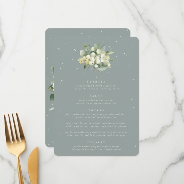 Menu Mariage de cours Seafoam Snowberry+Eucalyptus 4 (Devant/Arrière en situation)