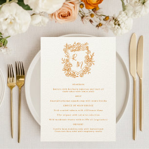 Menu Mariage de crête de monogramme orangé floral tiré 