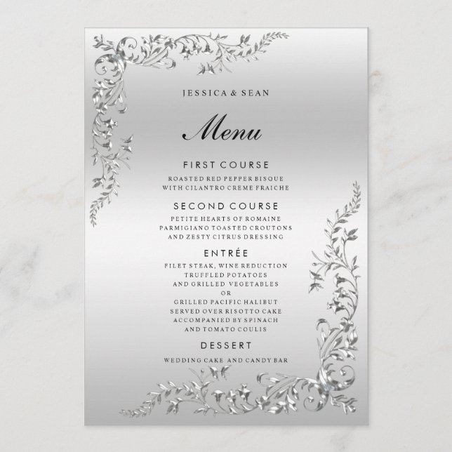 Menu Mariage de décoration en argent (Devant)