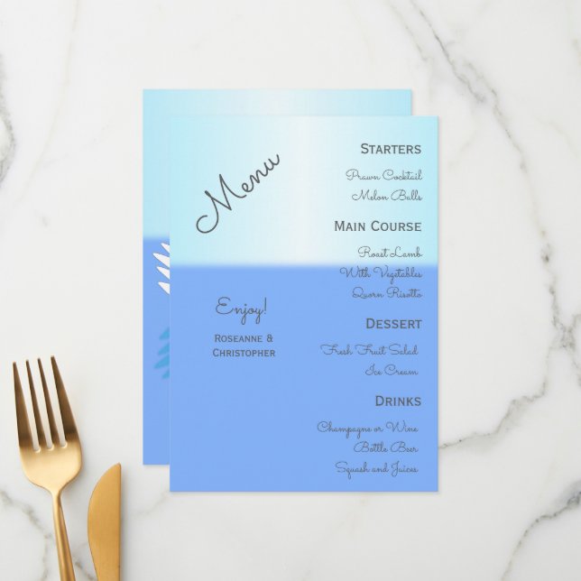Menu Mariage de design Swans (Devant/Arrière en situation)