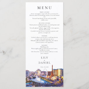 Menu Mariage de destination aquarelle sur la skyline de