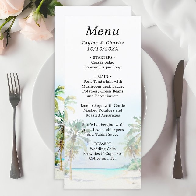 Menu Mariage de destination de plage tropicale (Créateur téléchargé)