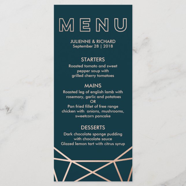 Menu Mariage de diamant géométrique rose Gold (Devant)