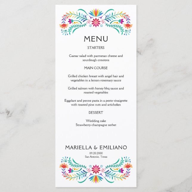 Menu Mariage de douche Fiesta Floral (Devant)