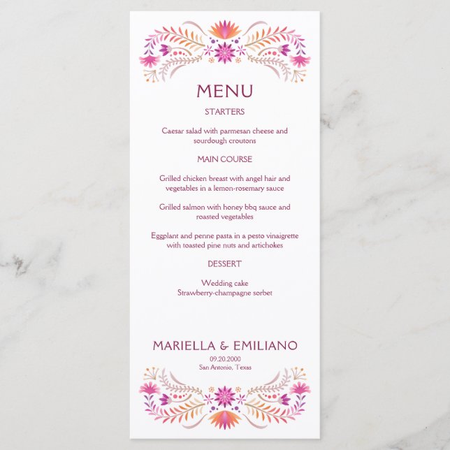 Menu Mariage de douche Fiesta Rose Anniversaire (Devant)