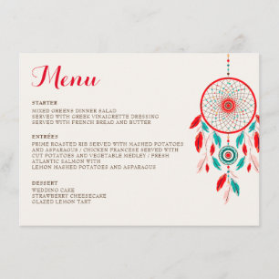 Menu Mariage de Dreamcatcher en plumes de la tribu Boho