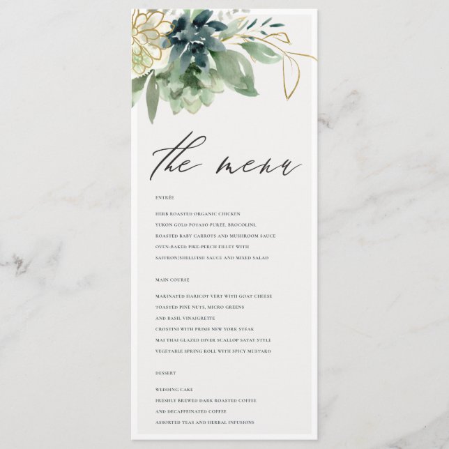Menu Mariage de feuillage Succulent bleu Dusky Gre (Devant)