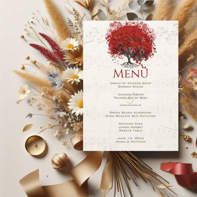 Menu Mariage de feuille de coeur rouge (Créateur téléchargé)