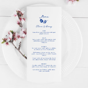 Menu Mariage de fleurs blanches à main bleue