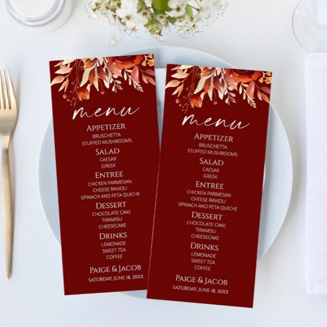 Menu Mariage de fleurs Brown rouillées de Bourgogne (Créateur téléchargé)