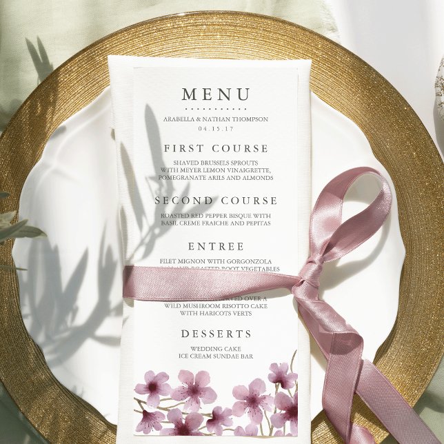 Menu Mariage de fleurs de cerisier d'aquarelle (Créateur téléchargé)