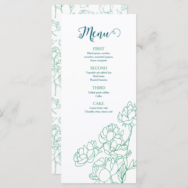 Menu Mariage de fleurs de pivoines à main verte (Devant / Derrière)