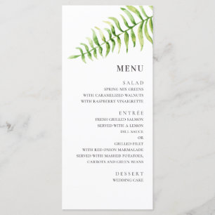 Menu Mariage de fougère aquarelle. Botanique de verdure