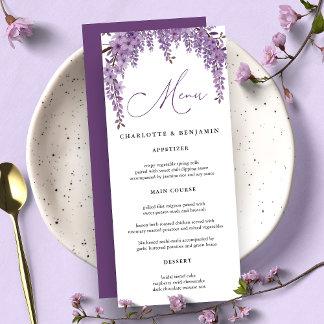 Menu Mariage de jardin floral avec branche de glycine a
