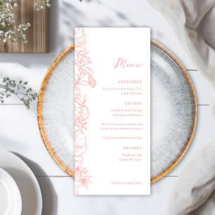 Menu Mariage de jardin floral rose poudré simple élégan