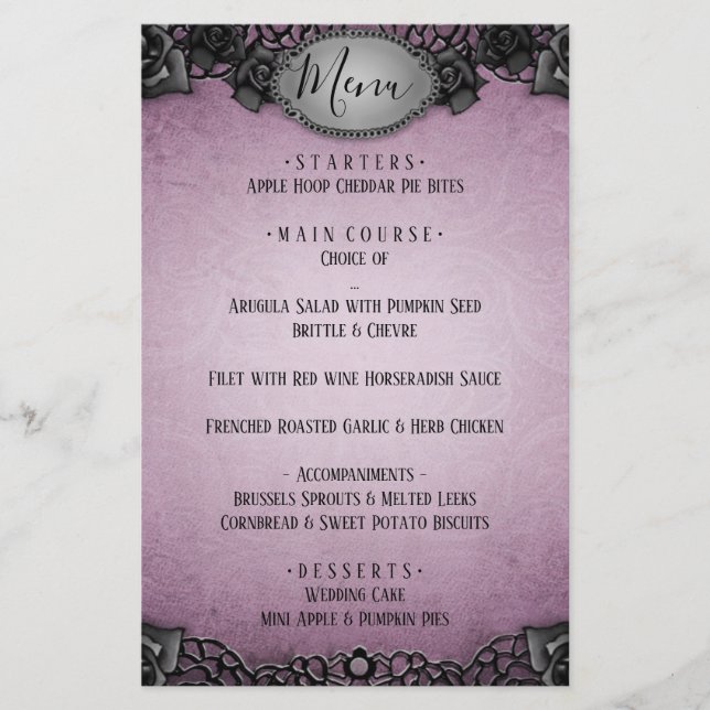 Menu Mariage de jumelage gothique violet (Devant)