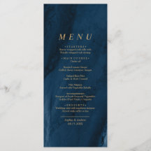 Menu Mariage de la calligraphie bleu et or Marine