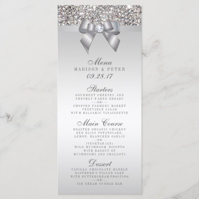 Menu Mariage de la corbeille des séquences d'argen (Devant)