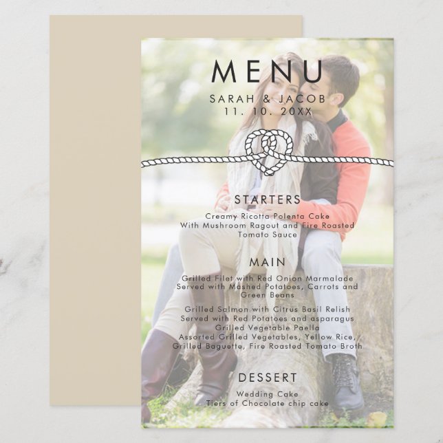 Menu Mariage de la corde de photo personnalisée (Devant / Derrière)