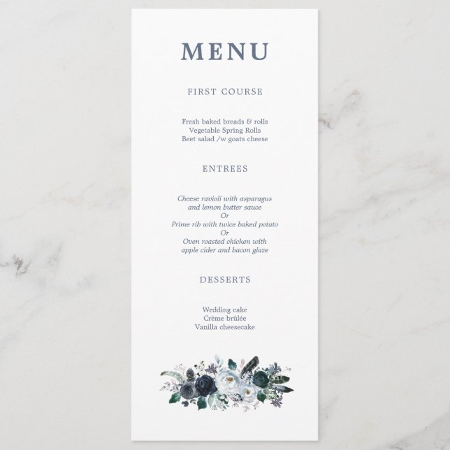 Menu Mariage de la marine Floral Boho (Devant)