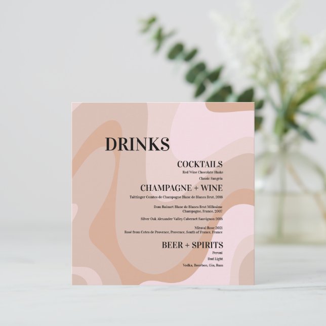 Menu Mariage de la vague rose Retro Boissons Barre de m (Debout devant)