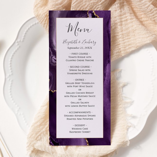 Menu Mariage de lavande d'agate d'or violet moderne (Créateur téléchargé)