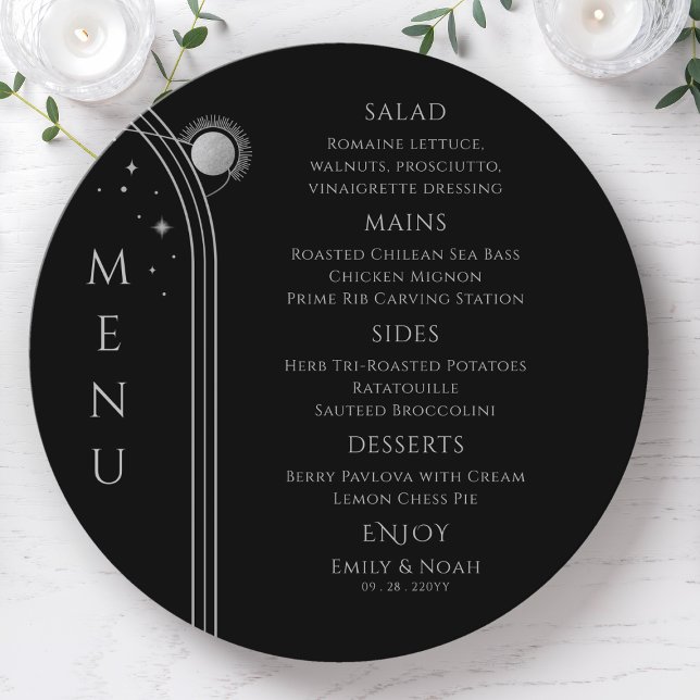 Menu Mariage de l'espace de la lune d'argent noir mysti (Créateur téléchargé)